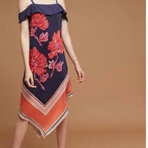 Moulinette Soeurs Blue Cold Shoulder Silk Dress from Anthropologie